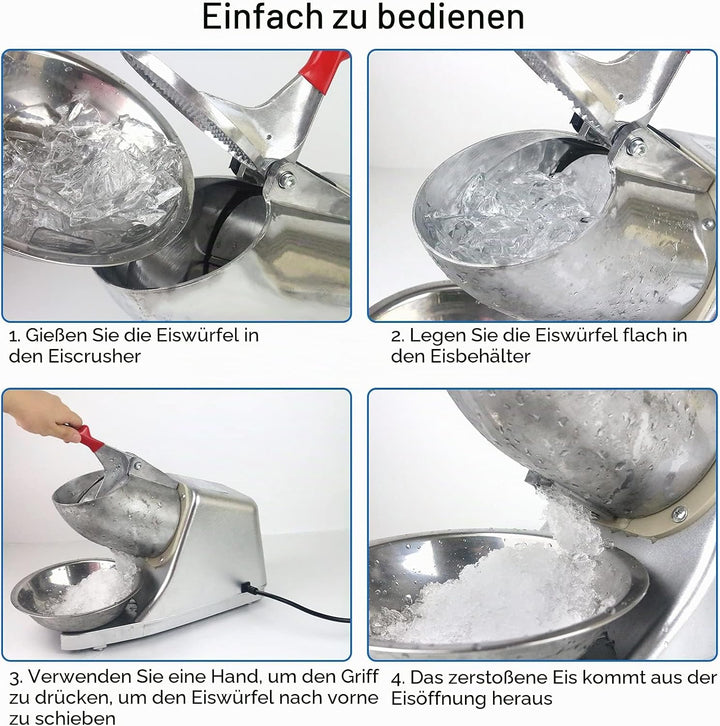 Elektrischer Eiszerkleinerer, 300 W, 220 V-240 V, Edelstahl, mit Doppelmesser, Schnee-Cone-Maker für