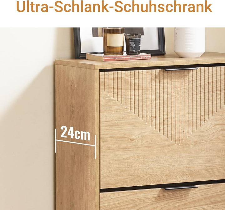 SoBuy Schuhschrank Schmal für Flur, Schuhkipper in Holzoptik, Schuhschrank mit Kippschutz für 8 Paar