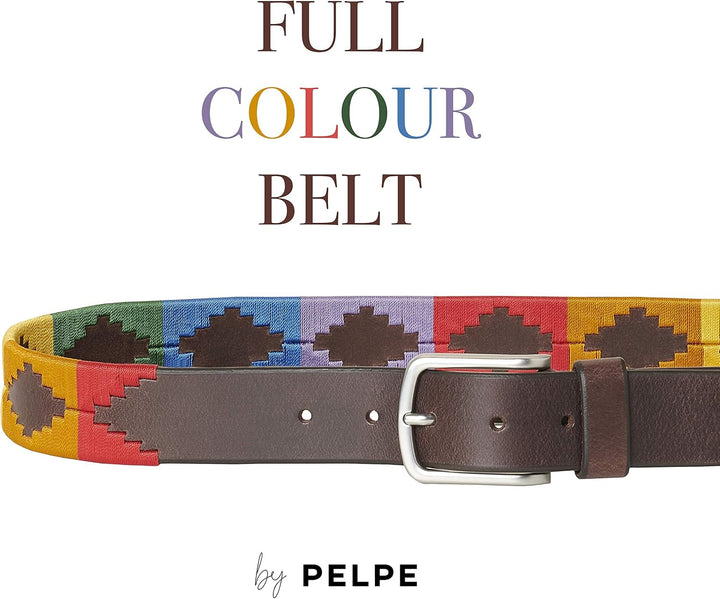 PELPE Argentinischer Ledergürtel mit passender Schnur und Lederarmband. Auf Leder gestickter Gürtel