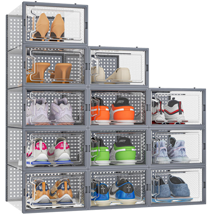 HOMIDEC Schuhboxen, 12er Pack Schuhboxen Stapelbar, Schuhorganizer Schuhaufbewahrung, Schuhkarton mi