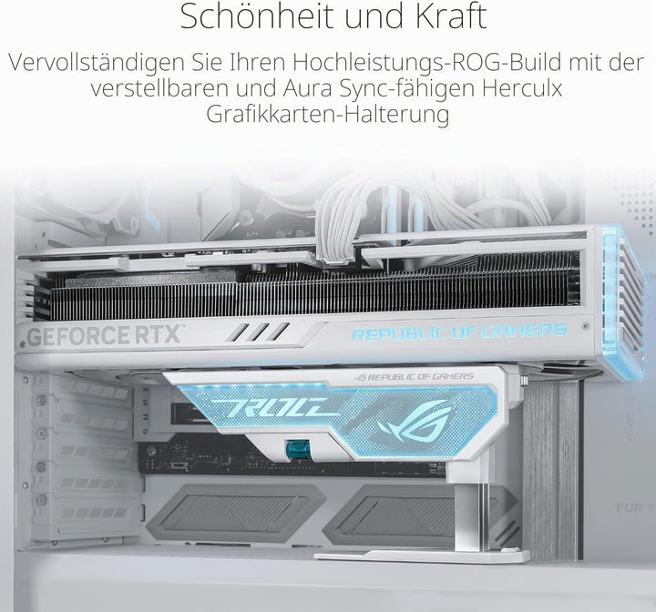 ASUS ROG Herculx Grafikkartenhalter White (Stützhöhe 72-128 mm, integriertes 3D-ARGB-Element, Aura S