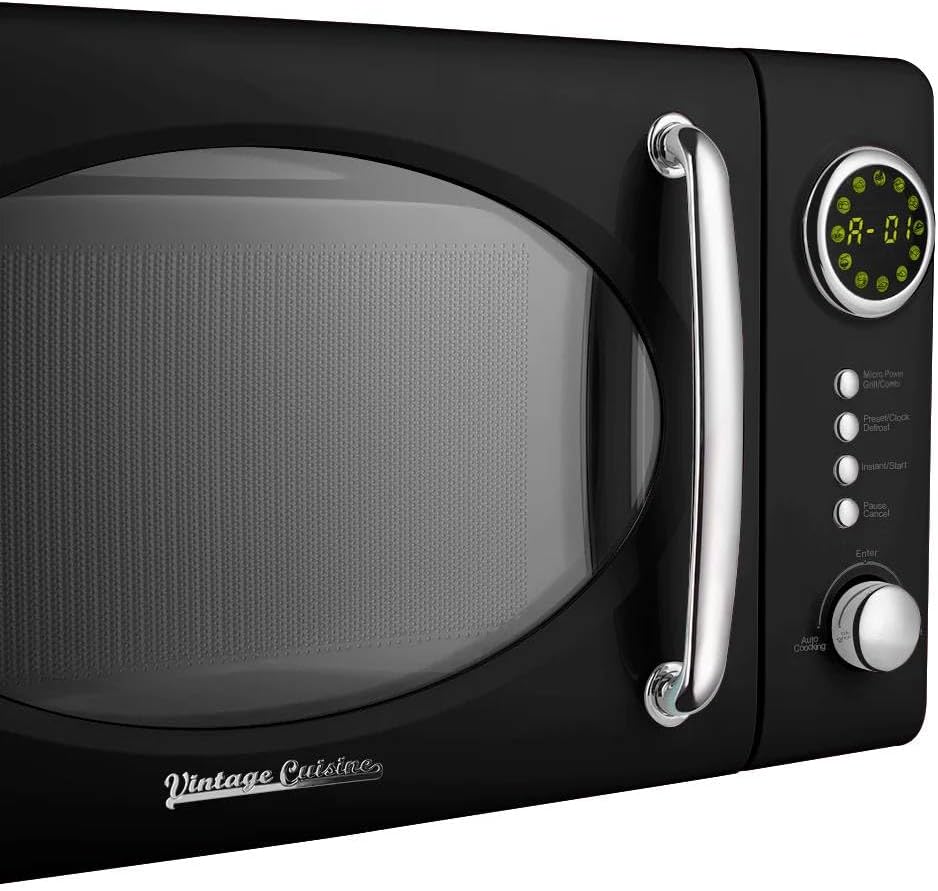 Vintage Cuisine Retro-Mikrowelle mit Display, 700W, 16L, Grillfunktion, Abtaufunktion, Metall, Glas-