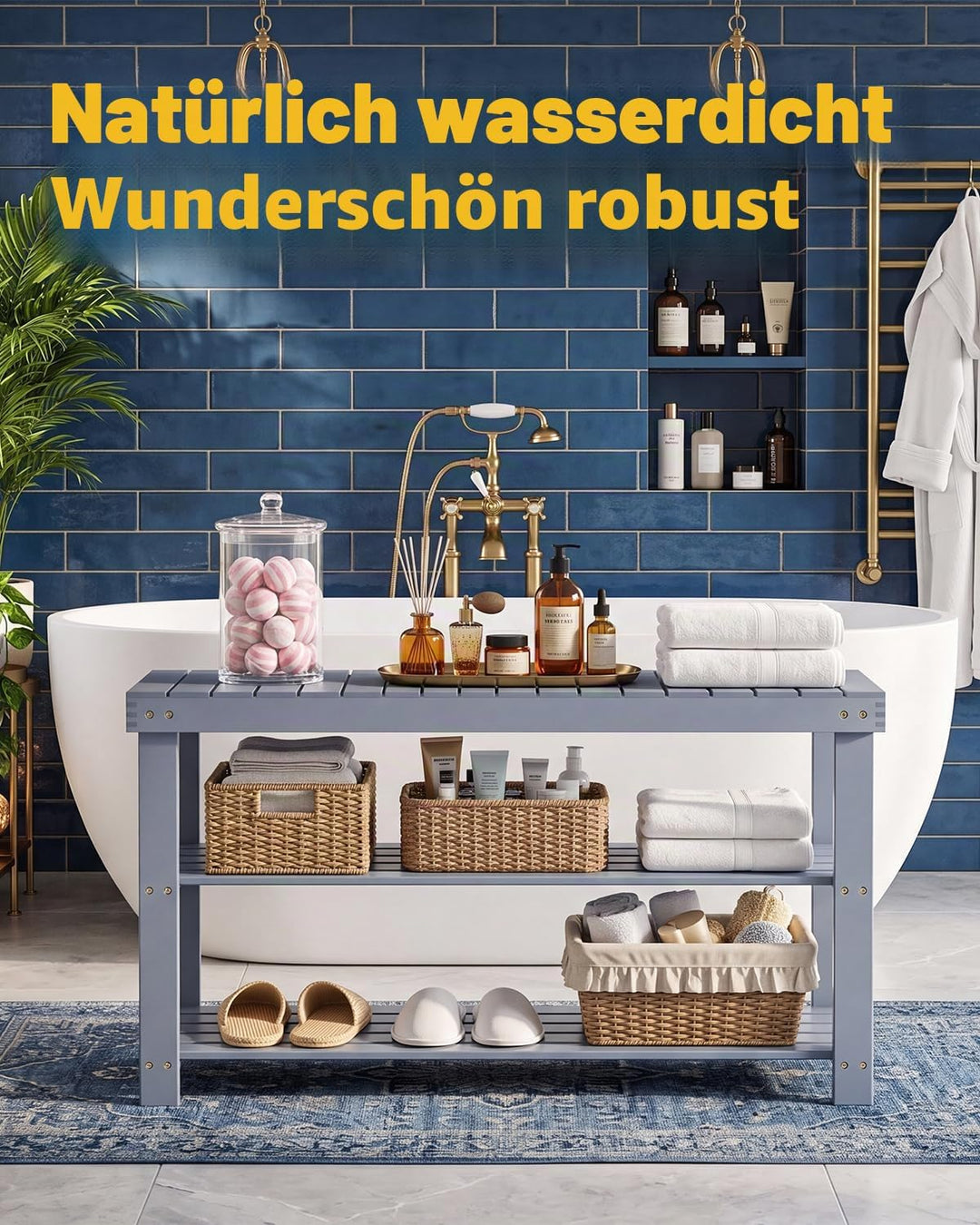 SMIBUY Schuhbank, Schuhregal aus Bambus, Schuhschrank mit Sitzbank, Schuhständer mit 3 Ablagen, Stab