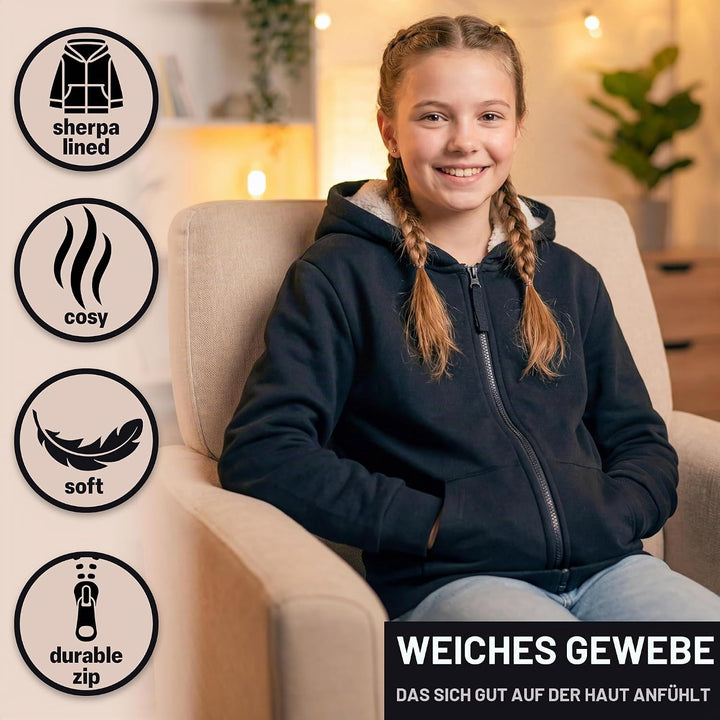 CityComfort Pullover Mädchen mit Fleece-Futter und Kapuze, Fleecejacke Kinder Mädchen Zipper Hoodie