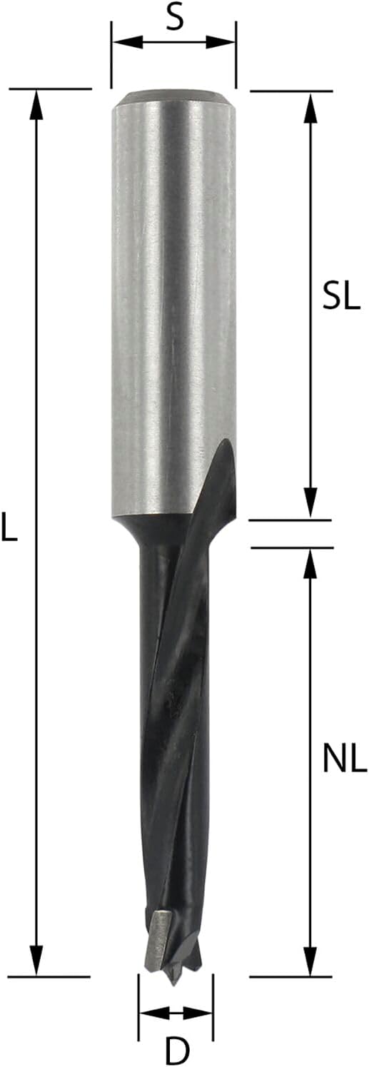 ENT 24000 Dübelbohrer HW, Schaft (S) 8 mm, Durchmesser (D) 5 mm, NL 30 mm, SL 27 mm, L 57 mm, spezie
