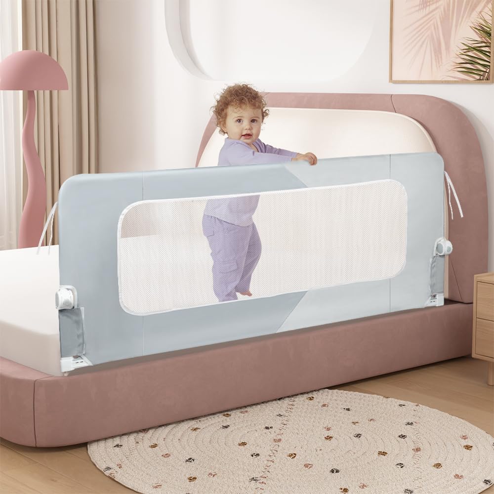 OHMG Bettgitter für Babys, 150 cm, faltbar, Sicherheitsbarriere für Kinder, tragbar, Bettgitter für