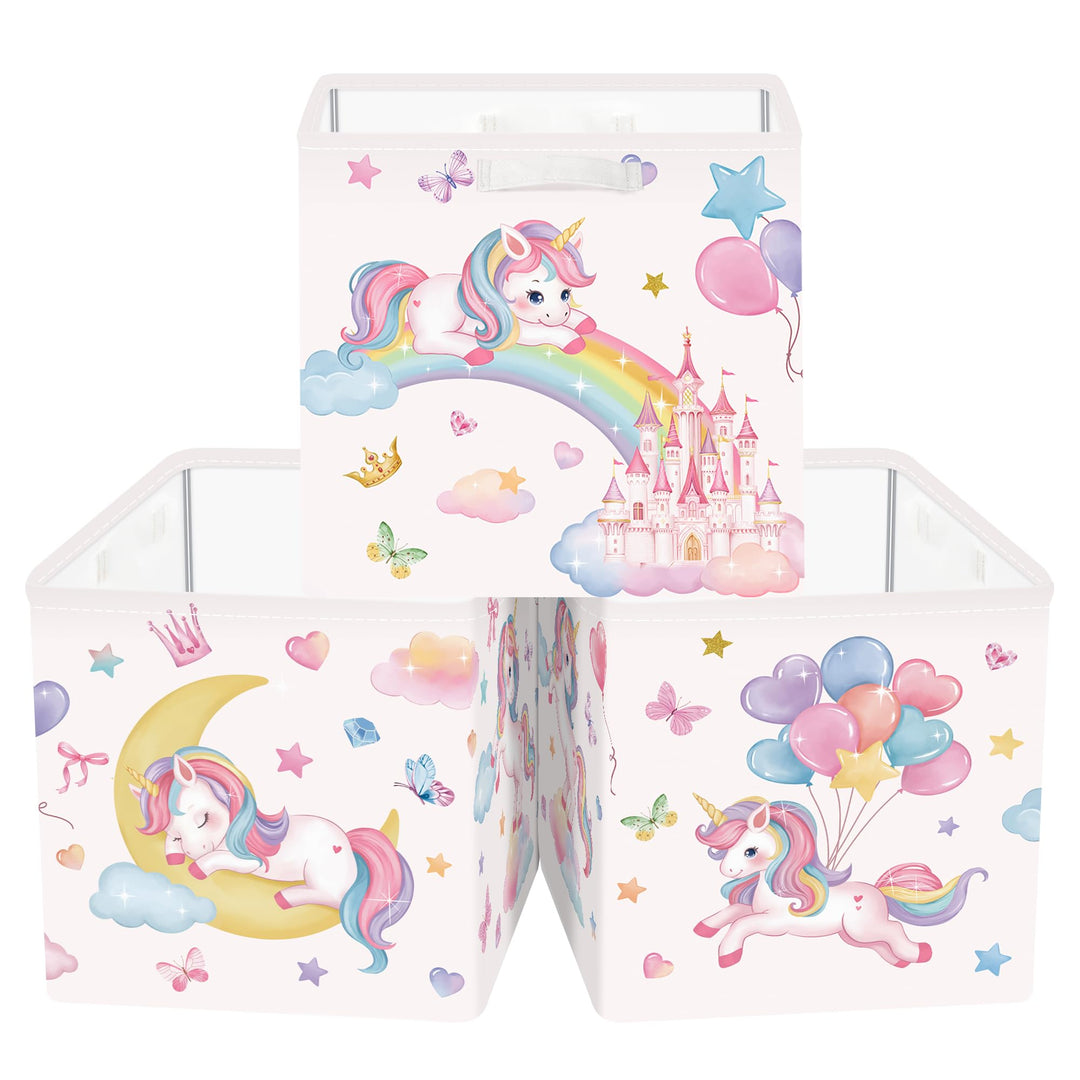 Clastyle 3 Stück Einhorn Kinder Aufbewahrungsbox Kinderzimmer Kallax boxes Mond 30x30x30 cm, Mond 30