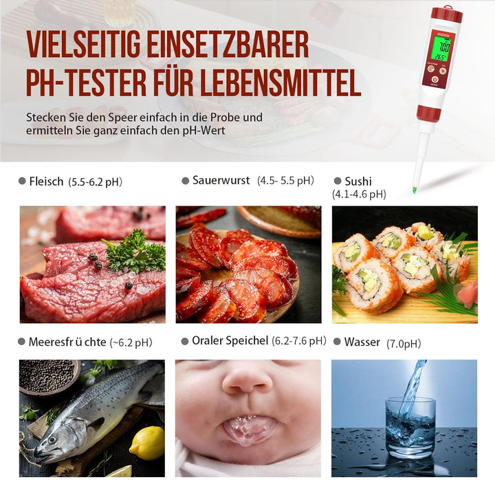 pH Messgerät für Lebensmittel,GIDIGI Digitaler pH-Tester für Lebensmittel, Präzise pH Testkits für K