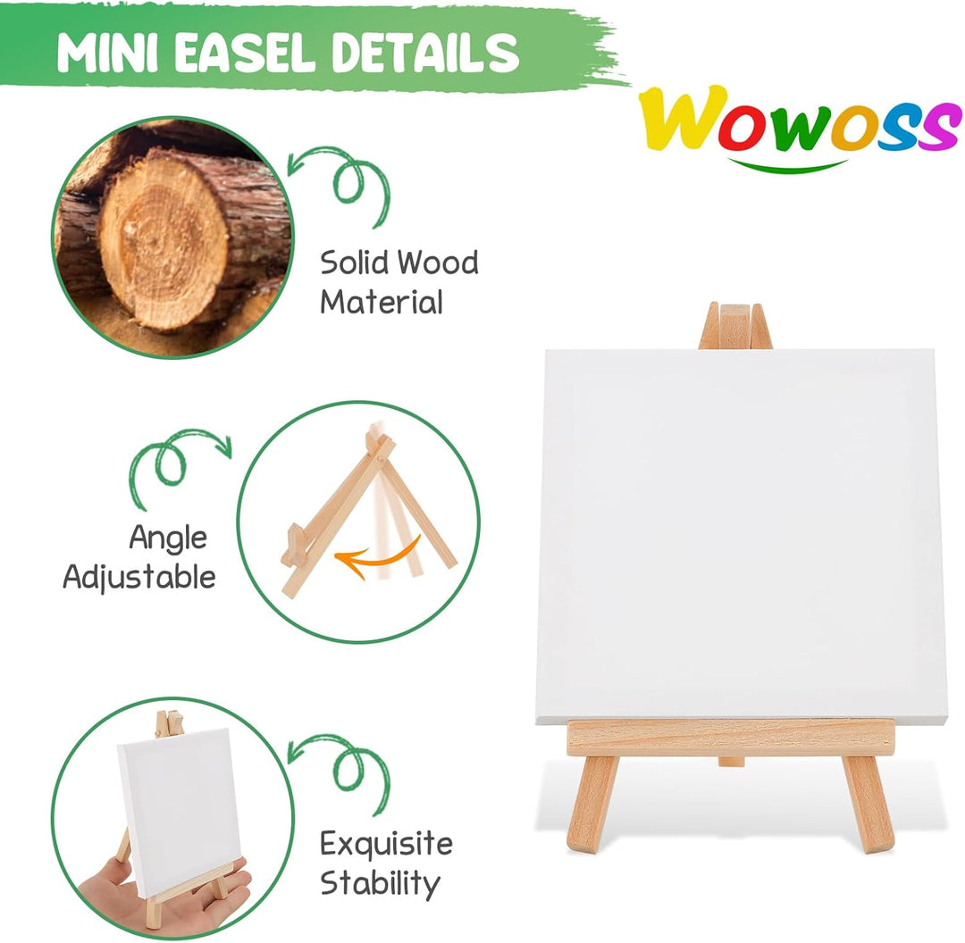 20 Stück Mini Staffelei mit Leinwand, Mini Staffelei aus Holz 15 x 8 cm, Mini Leinwand 10 x 10 cm, K