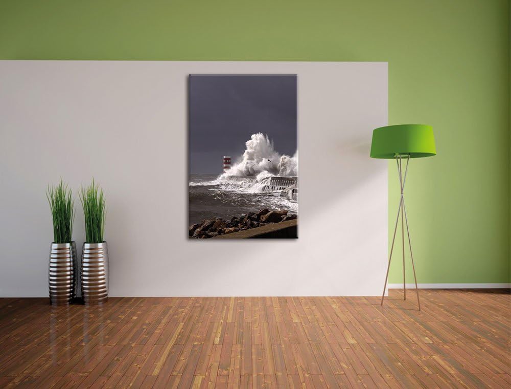 Pixxprint Küste Meer Wellen / 100x70cm Leinwandbild bespannt auf Holzrahmen/Wandbild Kunstdruck Deko