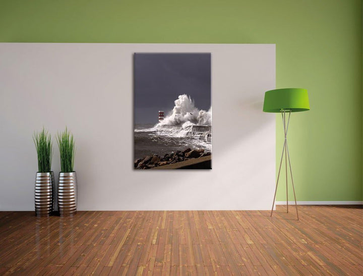 Pixxprint Küste Meer Wellen / 100x70cm Leinwandbild bespannt auf Holzrahmen/Wandbild Kunstdruck Deko