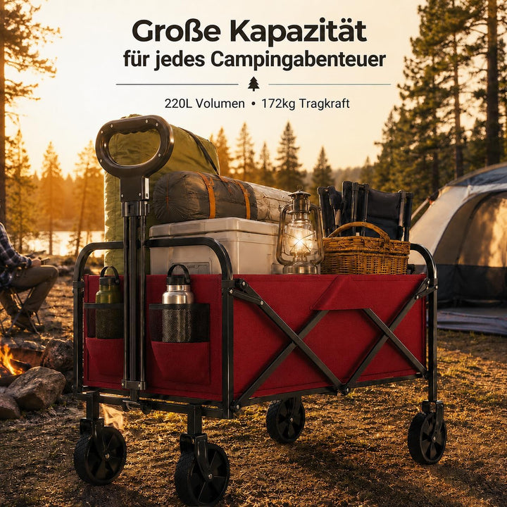 Litake Bollerwagen faltbar 220L, Gartenwagen mit All-Terrain-Rädern | Faltbarer Bollerwagen 220L mit