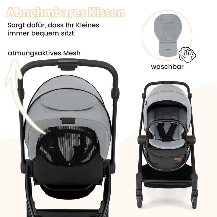 COSTWAY Kinderwagen faltbar mit umkehrbarem Sitz, Reisebuggy mit verstellbarer Rückenlehne, Griff, S