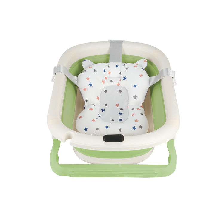 Faltbare Babybadewanne mit Ablaufstopfen & Temperaturanzeige & Sitzkissen, ultra kompakt – rutschfes