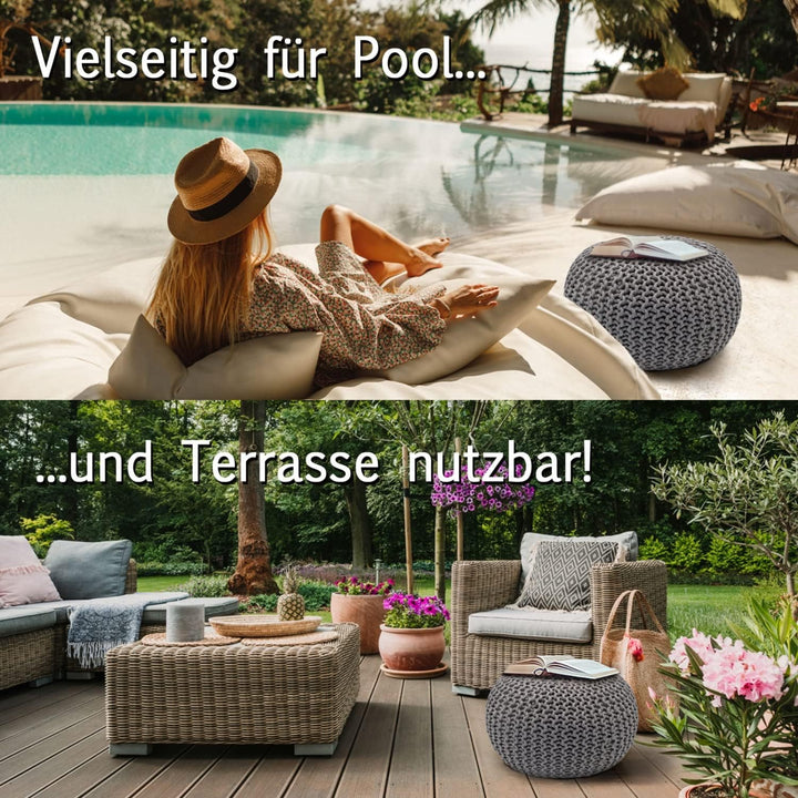 casamia Pouf Bodenkissen ø45 o. 55cm Sitzpouf Hocker nachhaltig f. innen u. aussen Farbe grau - Silb