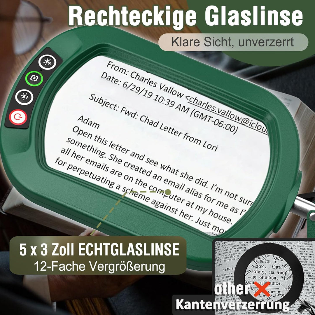 Veemagni 10X Rectangle Lupe mit Licht und Ständer, 5 Farbmodi stufenlos dimmbar, 2-in-1 LED beleucht