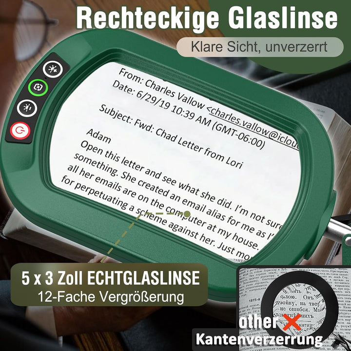 Veemagni 10X Rectangle Lupe mit Licht und Ständer, 5 Farbmodi stufenlos dimmbar, 2-in-1 LED beleucht