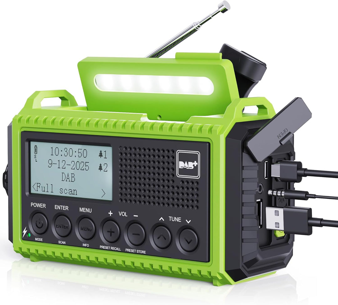 Kurbelradio DAB Radio, Baustellenradio mit Akku 5000mAh Wiederaufladbare, UKW/DAB Plus Radio, Akku R