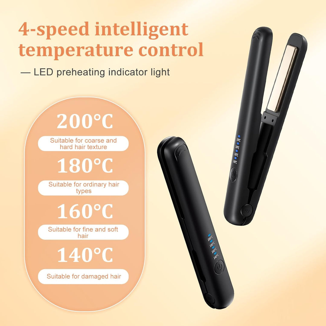 Foreverup Mini Glätteisen Kabellos, 2 in 1 Haarglätter Glätteisen mit 4 Temperaturen, Wiederaufladba
