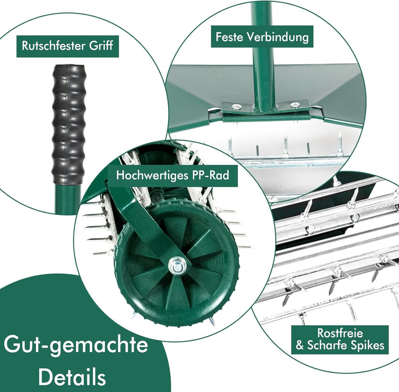 GOPLUS Handvertikutierer, Rasenlüfter mit 3cm Nägeln & breitem Schutzschild, Bodenbelüfter Manueller