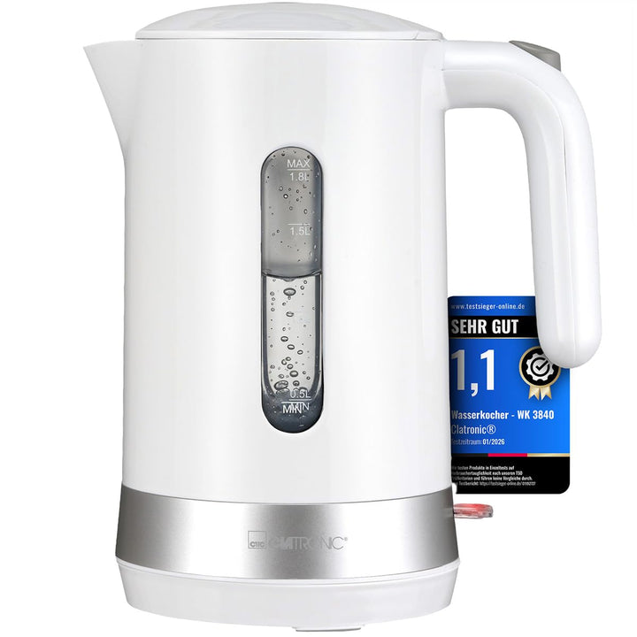 Clatronic® Wasserkocher 1,8L | 2200W für schnelles Erhitzen | BPA frei | Einhandbedienung | Wasserst