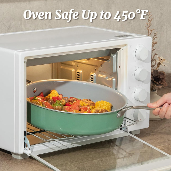 Bratpfanne 30cm Antihaft-Keramikpfanne 4.73L Tiefpfanne mit Edelstahlgriff und Deckel, Kochgeschirr