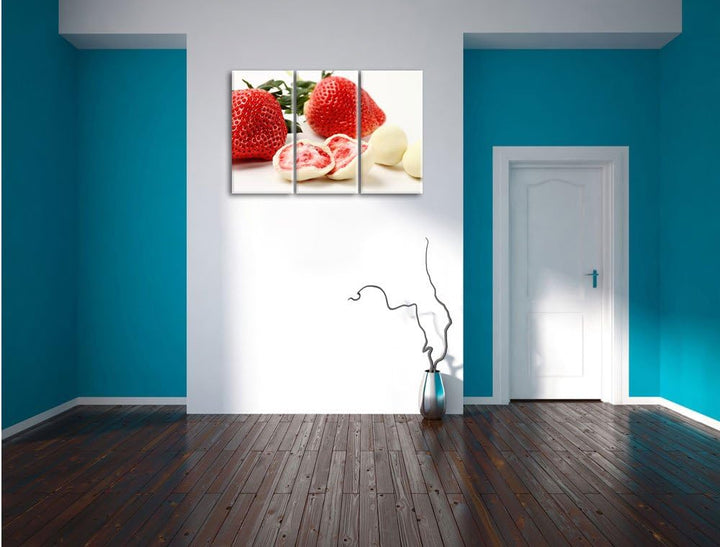 Pixxprint Erdbeeren mit Schokolade umhüllt als Leinwandbild/Grösse: 3 Teilig (120x80 cm) cm/Wandbild