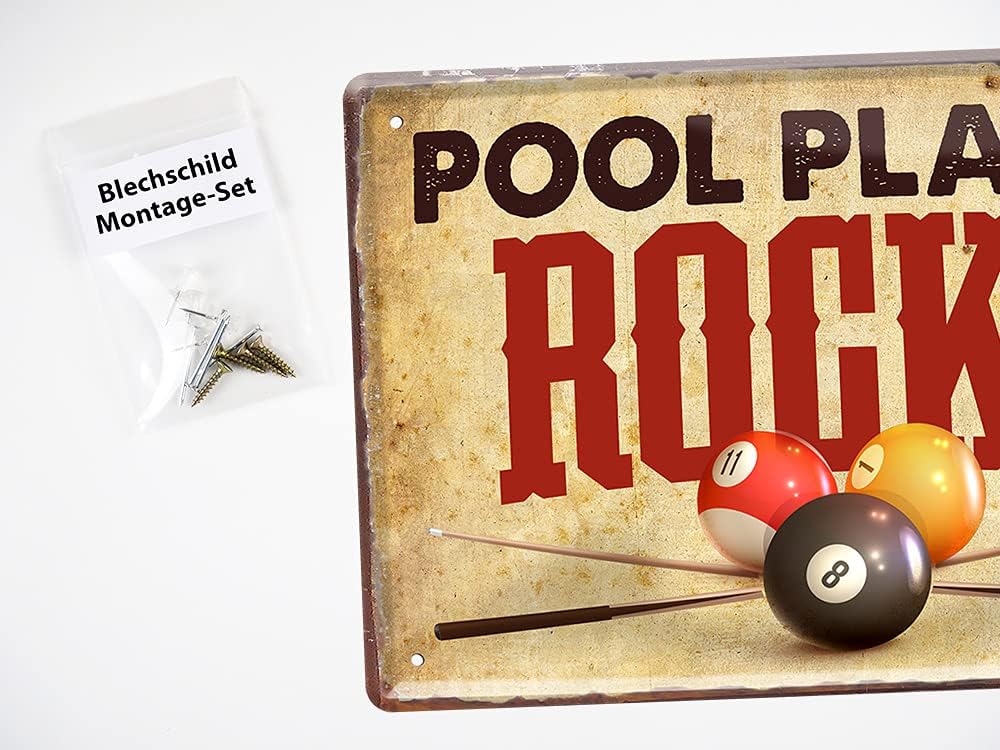 Poolbillard Blechschild - Metallschild mit witzigen Spruch für Pool Player - Retro Deko Schild für B