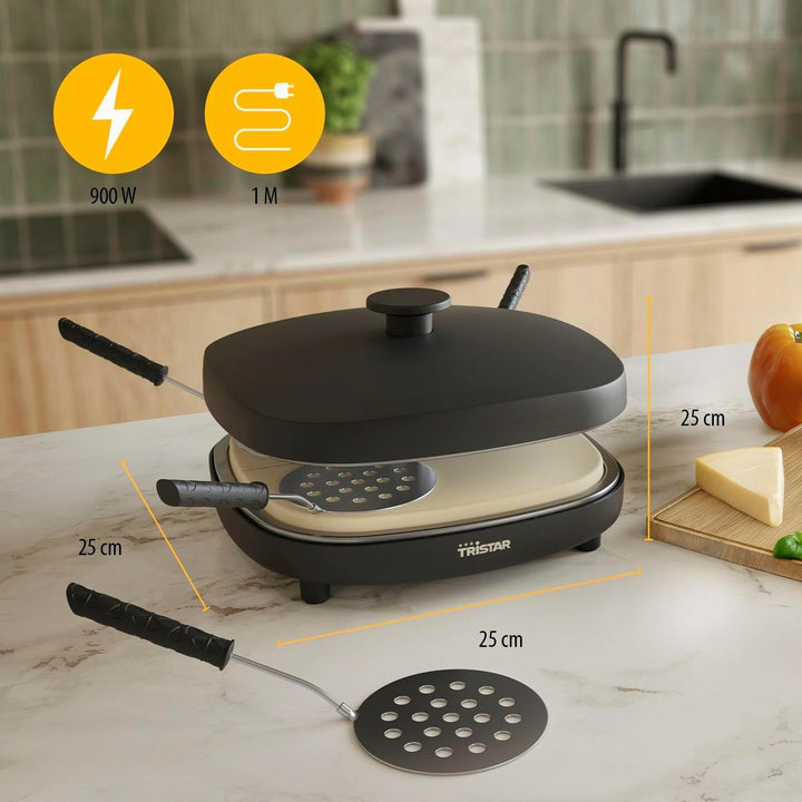 Tristar Pizza Family 4 Pizza Maker, 25x25 cm, 900 W, Für 4 Personen, PFAS-freie Keramikbeschichtung,