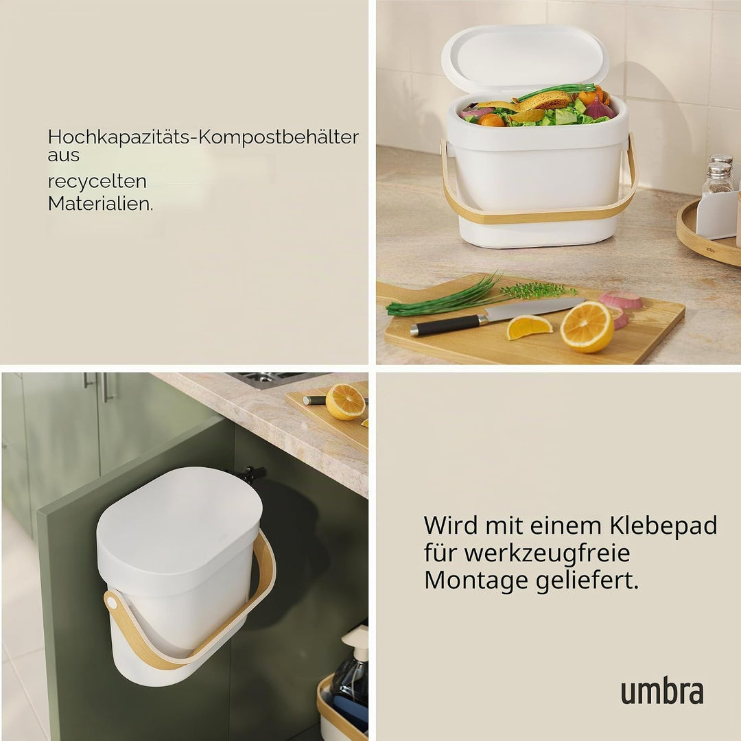 Umbra Bellwood Komposteimer für Küche – Biomülleimer für Arbeitsplatte oder Schranktür, 6l Kompostbe