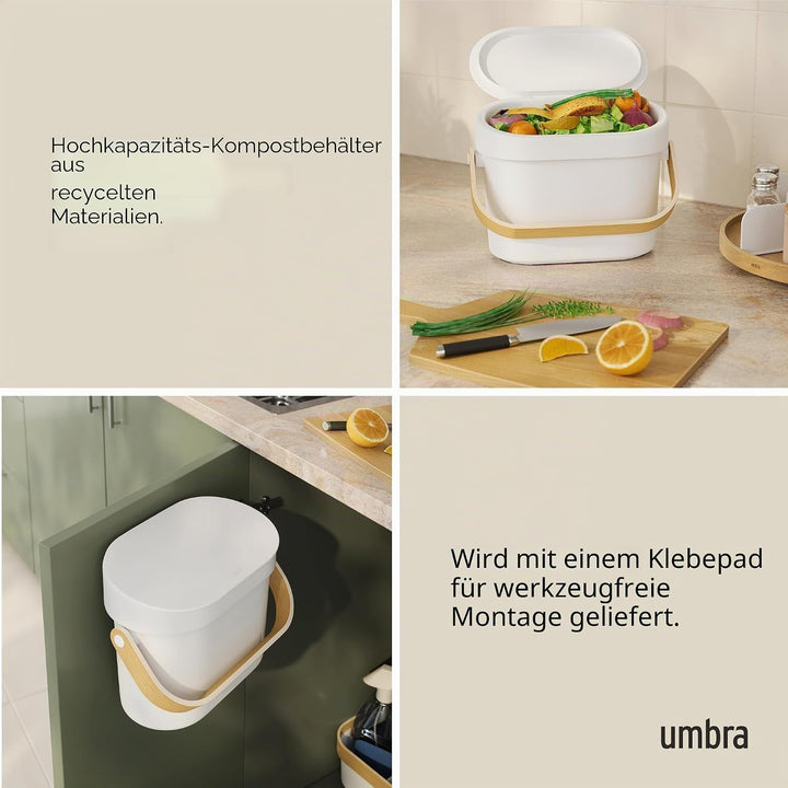 Umbra Bellwood Komposteimer für Küche – Biomülleimer für Arbeitsplatte oder Schranktür, 6l Kompostbe