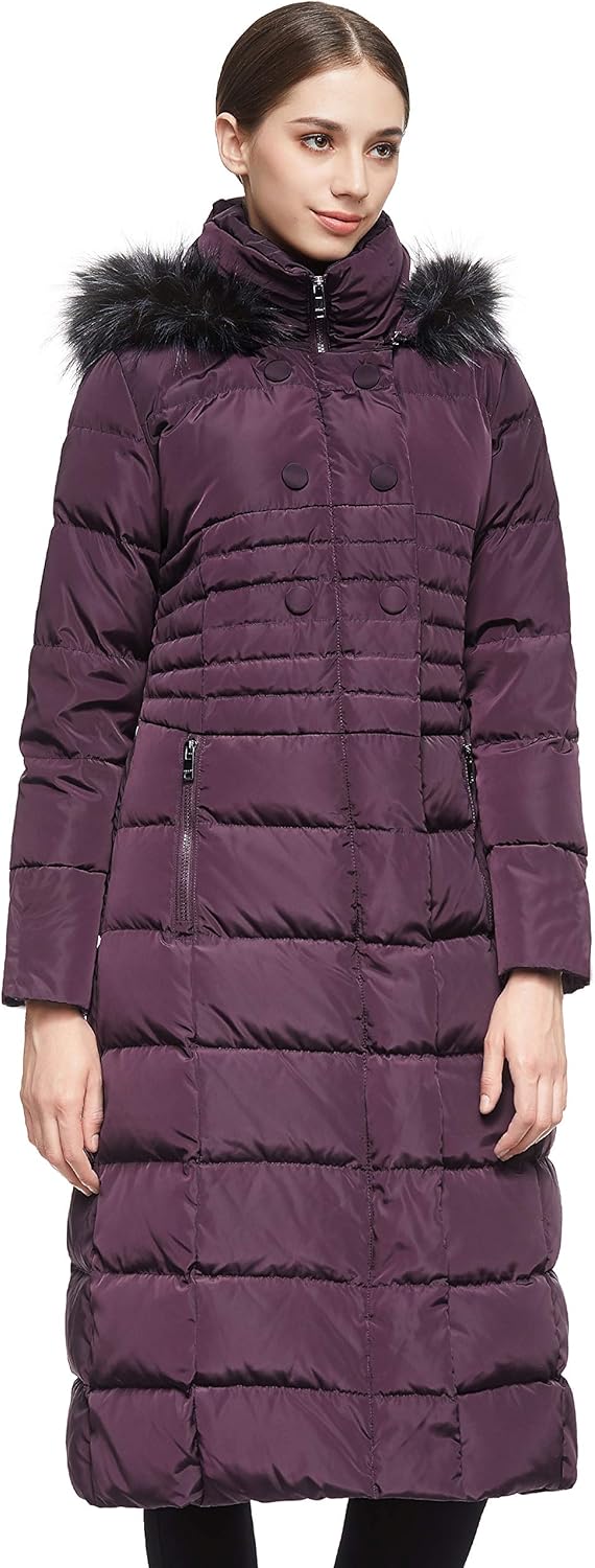 Orolay Damen Daunenmantel Lang Warm Winterjacke mit Kapuze Kunstpelz L Lila, L Lila