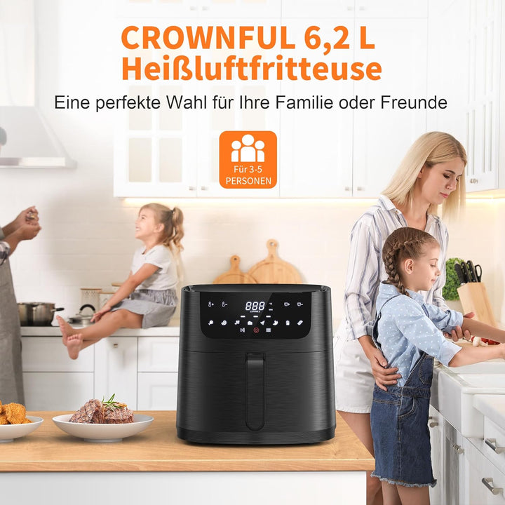 CROWNFUL Luftfritteuse 6.5L, 7QT Heissluftfriteuse elektrische 12 in 1 Öllose Herd , Heissluft Fritt