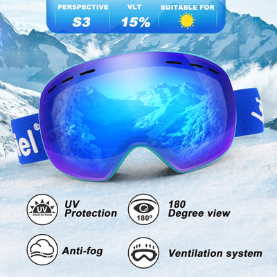 Trusiel Skibrille, Skibrille Damen Herren Anti-Fog Ski brille OTG, Skibrille für Brillenträger, 400