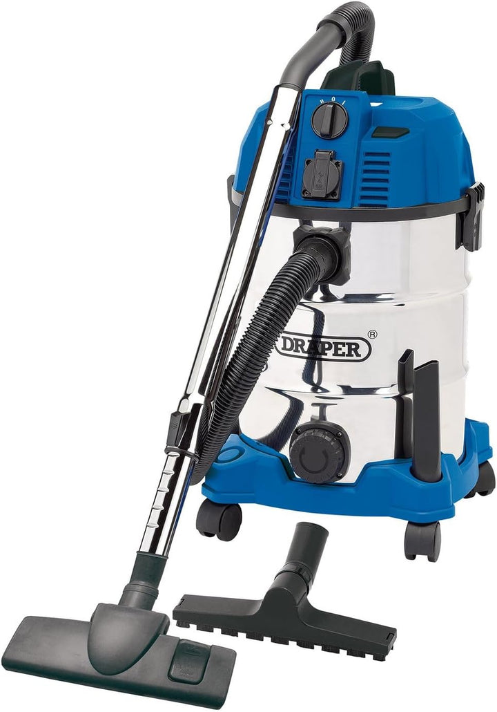 DRAPER wdv30sspa Wet und Dry Staubsauger mit integrierter Steckdose, blau, 30 Liter