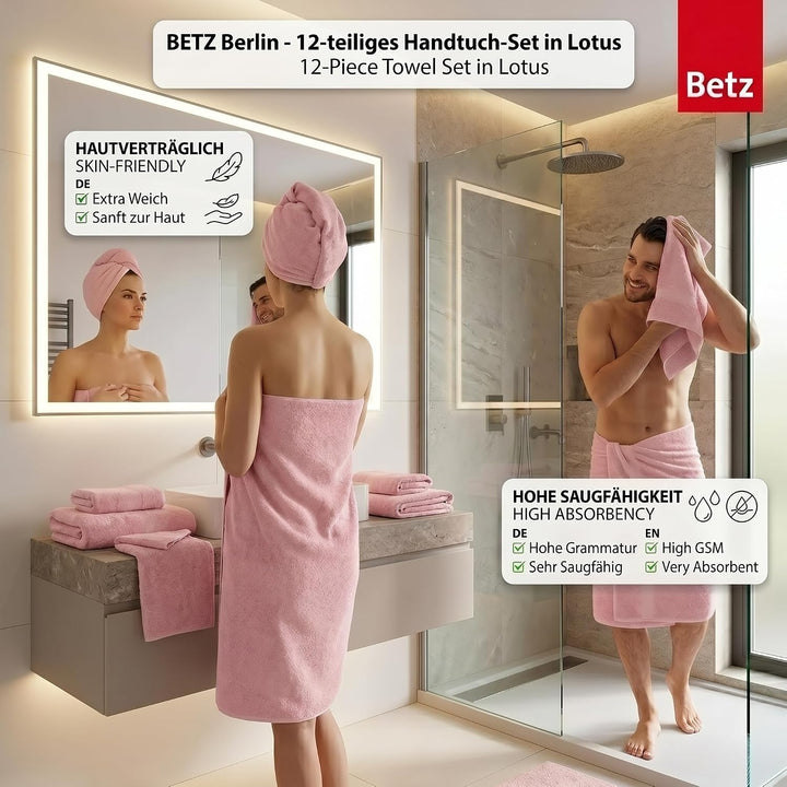 Betz 12 TLG. Handtuch Set Berlin 100% Baumwolle 2 Liegetücher 4 Handtücher 2 Gästetücher 2 Seiflappe