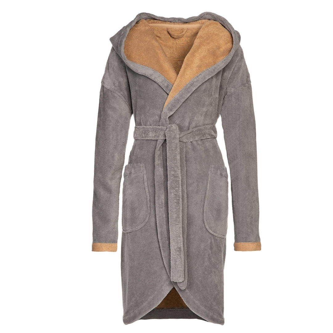 Vossen Damen Bademantel Palermo, Einfarbig, XS sterling/camel - 0003