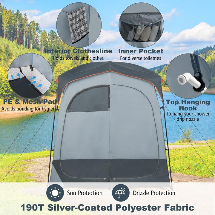 HOMASIS Duschzelt für 2 Personen, tragbares Umkleidezelt für Camping, Toilettenzelt mit Aufbewahrung