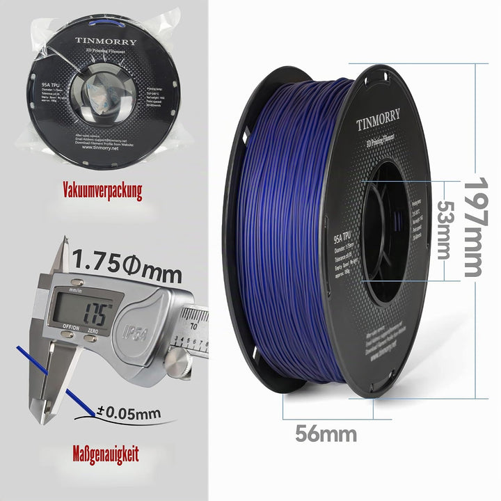 Filament TPU 1,75 mm, TPU Filament 3D Druckmaterialien für 3D Drucker, 1 KG, 1 Spule, Transparent Vi