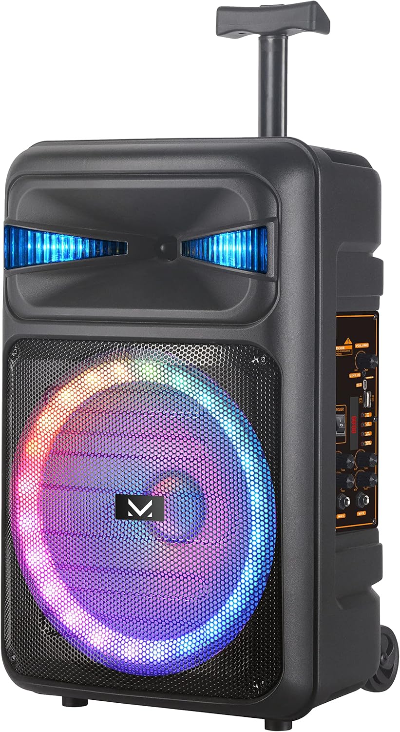 Majestic FIRE T5 - Trolley Bluetooth 5.0, Bunte LED-Lichter, USB/microSD/AUX-IN/MIC, Mikrofon, Fernb