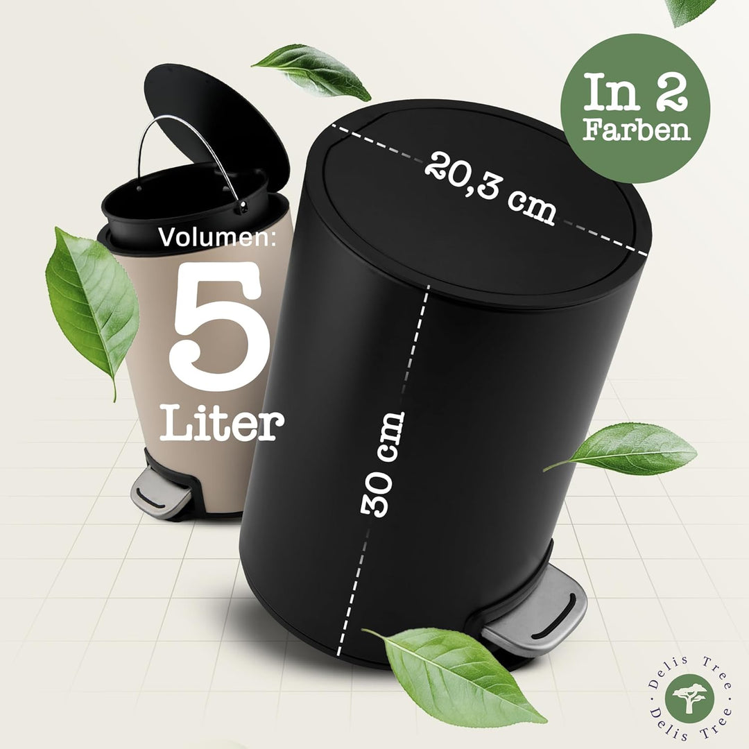 Mülleimer 5L, Tretmülleimer mit edlem Design & Softclose, Anti-Geruch Abfalleimer, für Bad Badezimme