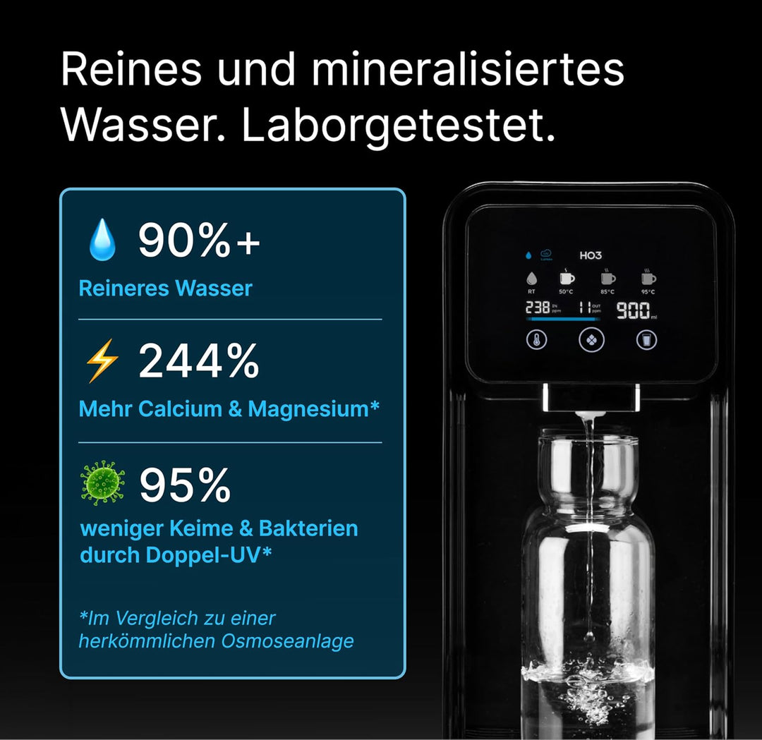 HO3 Home One Auftisch Osmoseanlage für Trinkwasser mit 4 Temperaturstufen (RT, 50, 85, 95°C), 5 Stuf