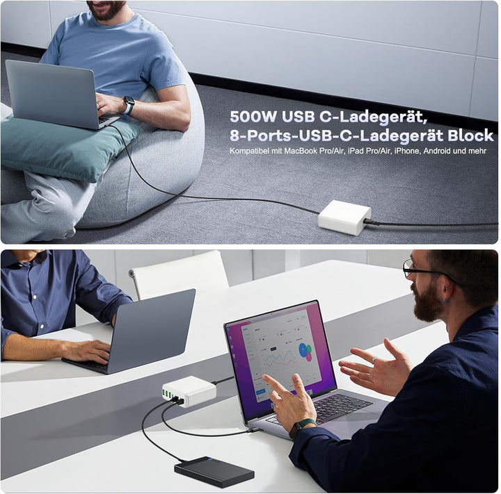 500W USB C Ladegerät Mehrfach, GaN V 8 Ports USB Ladegerät Mehrfach, 500W 8-Port Schnellladegerät Ko