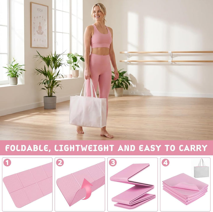 Klappbare Yogamatte, Faltbare Yogamatte Reise Leicht 183 x61x0.4 cm Rutschfest Tragbare Fitnessmatte