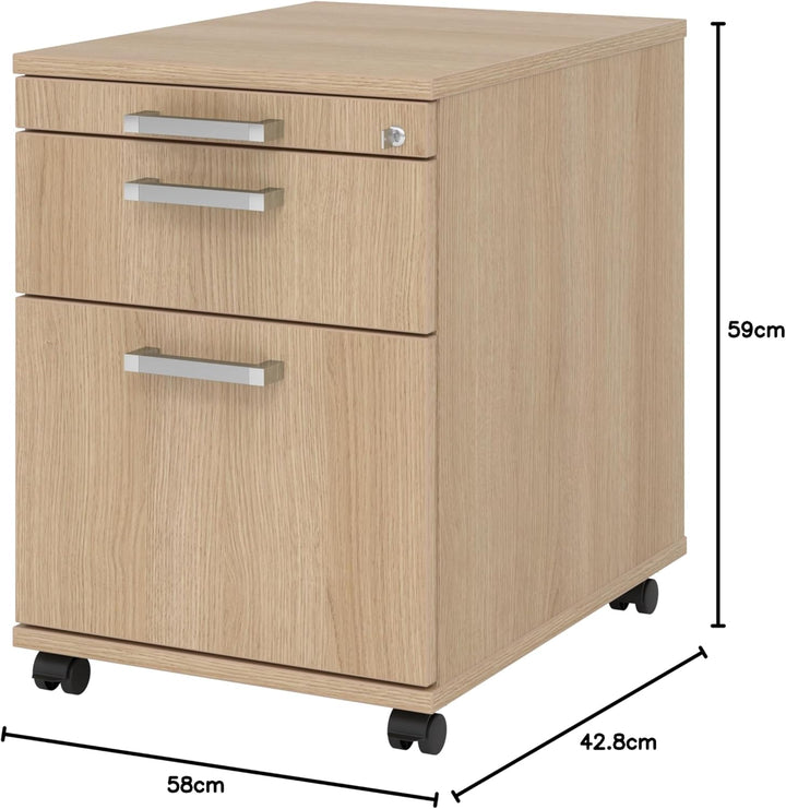 bümö Rollcontainer mit Hängeregistratur, Container abschliessbar aus Holz in Eiche - Rollwagen für's