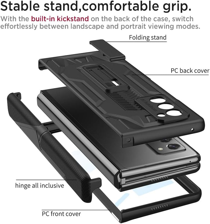 Miimall Schutzhülle Kompatibel mit Samsung Galaxy Z Fold 2 Hülle mit Ständer, Robust PC Handyhülle m