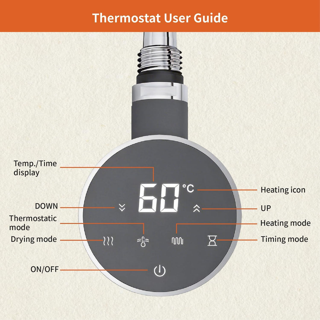 Heizstab 400W für Badheizkörper Elektrisch mit Thermostat, Vollbild Touch Bedienung, Einfach &amp; Effiz