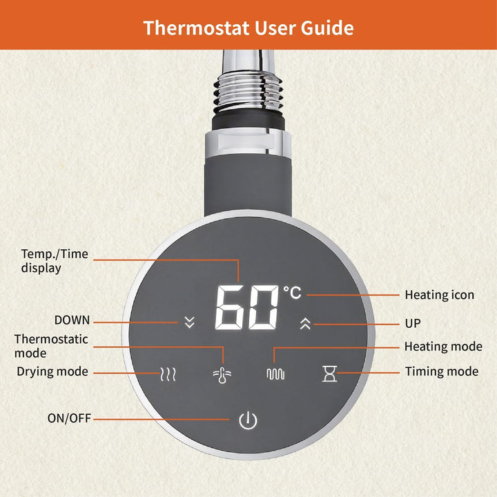 Heizstab 400W für Badheizkörper Elektrisch mit Thermostat, Vollbild Touch Bedienung, Einfach &amp; Effiz
