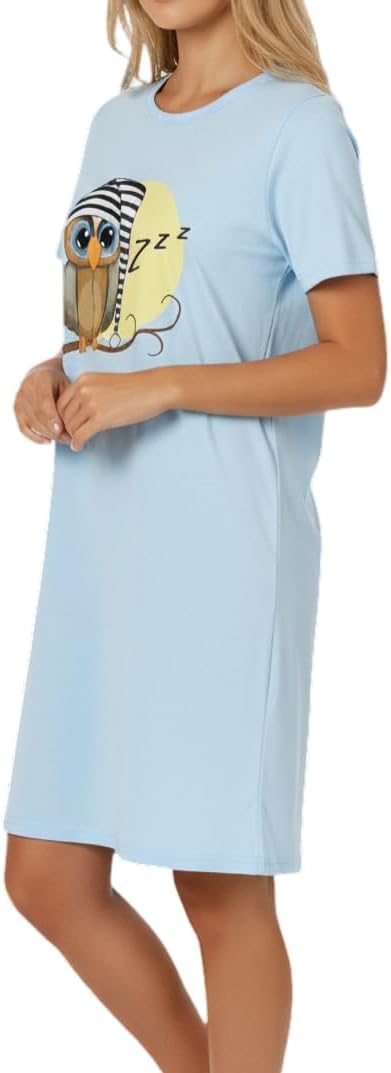 In One Clothing Mädchen Nachthemd mit kurzem Arm, weicher Single-Jersey aus 100% Bauwollle, mit Eule