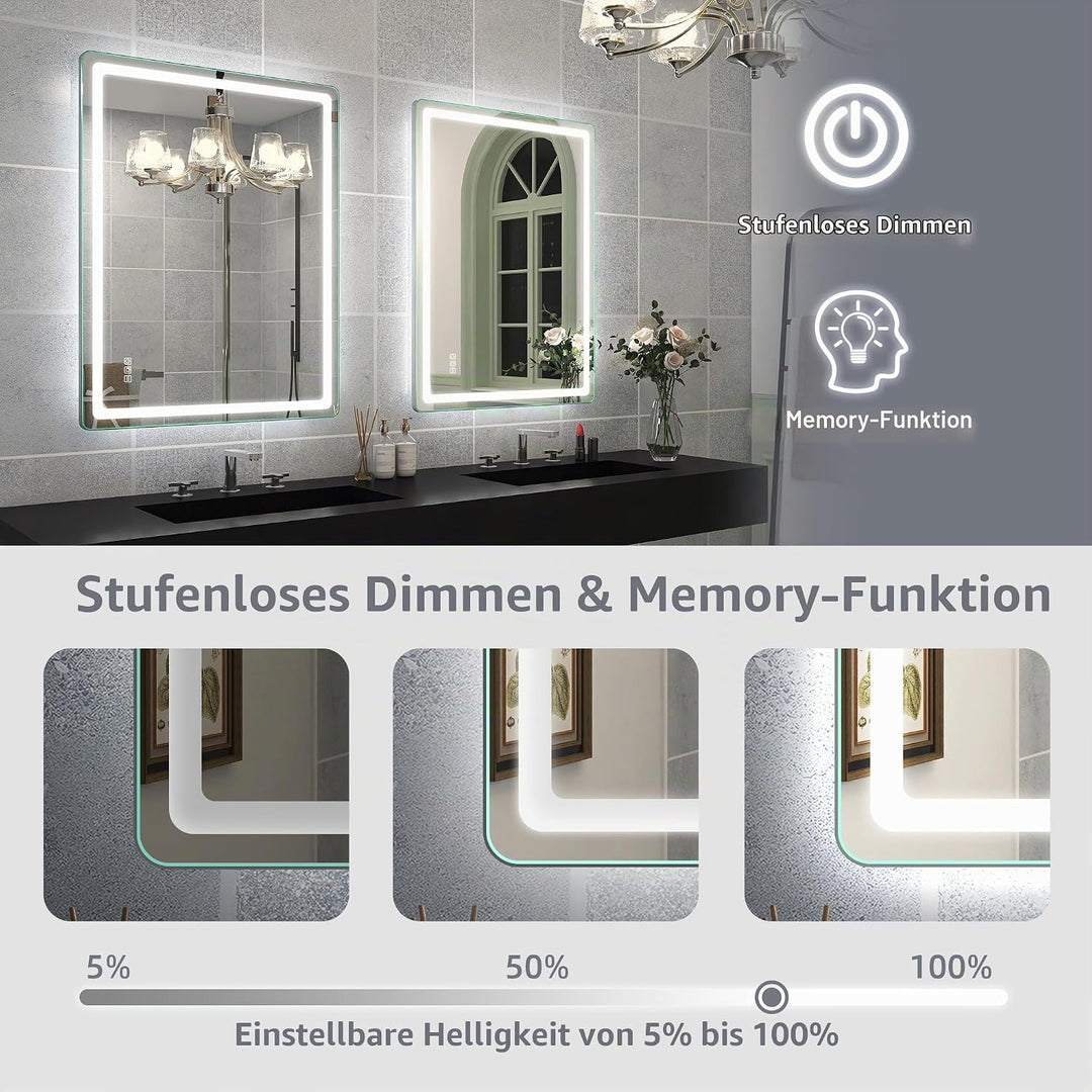 STARLEAD Badspiegel-mit-Beleuchtung 80x60cm, Hintergrundbeleuchtung + Frontbeleuchtung, Silberner Al